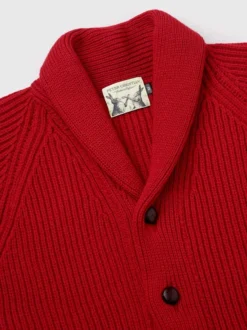 Red Shawl Neck Cardigan -Xmas Festival Shop 22 06 PETER CHRISTIAN STUDIO MK117 RED COLLAR 1280px min 76451.1669305252