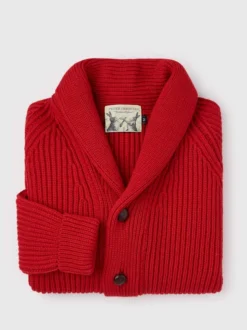 Red Shawl Neck Cardigan -Xmas Festival Shop 22 06 PETER CHRISTIAN STUDIO MK117 RED FOLDED 1280px min 02382.1669305252