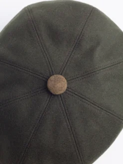 Pine Leather Peak Baker Boy Cap -Xmas Festival Shop MH106 Pine Green Wool Leather Button Top Cap Dasmarca 65013.1629805970
