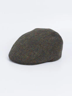 Green Harris Tweed Flat Top Cap