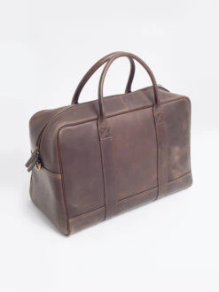Harris Tweed & Leather Holdall -Xmas Festival Shop ML10 Harris Tweed Brown Leather Holdall Back 44766.1629807444