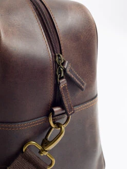 Harris Tweed & Leather Holdall -Xmas Festival Shop ML10 Harris Tweed Brown Leather Holdall Zip Brass Buckles 06464.1629807444