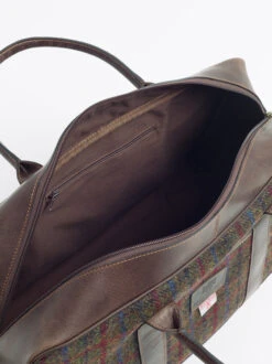 Harris Tweed & Leather Holdall -Xmas Festival Shop ML10 Harris Tweed Brown Leather Holdall Zip Pocket 48730.1629807444