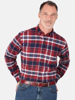 Red Brushed Cotton Plaid Shirt