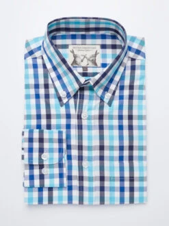 Button Down Sky & Blue Ensign Check Long Sleeve Shirt