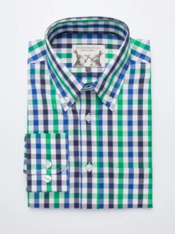 Button Down Green & Blue Ensign Check Long Sleeve Shirt