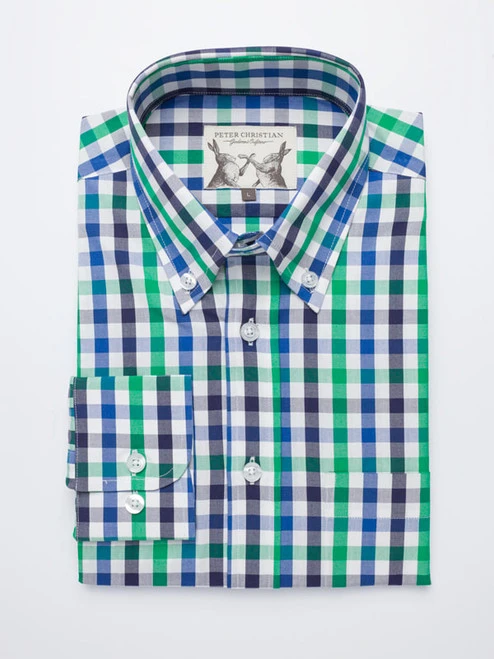 Button Down Green & Blue Ensign Check Long Sleeve Shirt 1 Button Down Green & Blue Ensign Check Long Sleeve Shirt