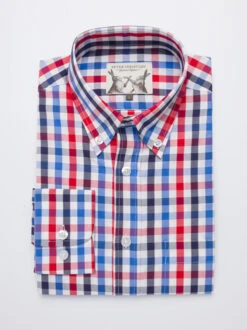 Button Down Red & Navy Ensign Check Long Sleeve Shirt
