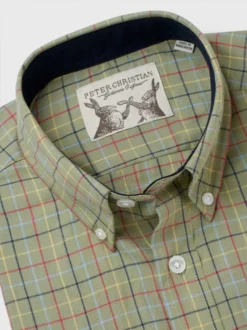 Green Button Down Colourful Tattersall Check Cotton Shirt -Xmas Festival Shop MS93BD Green NoOrganic Collar 60883.1692691307