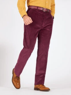 Burgundy Flat Front Corduroy Trousers