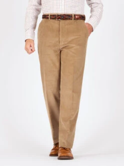 Sand Flat Front Corduroy Trousers