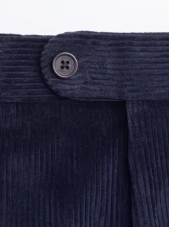 Navy Flat Front Corduroy Trousers -Xmas Festival Shop MT57 Navy Corduroy Trousers Cords Button Detail 68381.1638535410