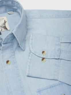 Cotton Chambray Shirt -Xmas Festival Shop Mens Blue Cotton Chambray Long Sleeve Shirt MS209 Collar Cuff 24750.1679588689