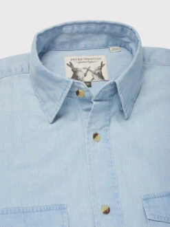 Cotton Chambray Shirt -Xmas Festival Shop Mens Blue Cotton Chambray Long Sleeve Shirt MS209 Collar 24885.1679588689