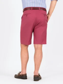 Brick Cotton Stretch Flat Front Shorts -Xmas Festival Shop Mens Brick Red Cotton Flat Front Shorts MT59 Back 62350.1680528836