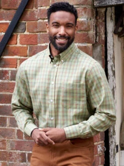 Green Button Down Colourful Tattersall Check Cotton Shirt