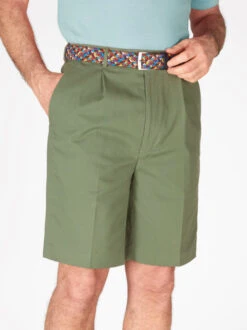 Green Cotton Pleated Shorts