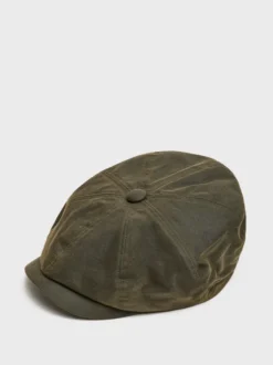 Olive Waxed Cotton Baker Boy Cap -Xmas Festival Shop Mens Green Olive Waxed Bakerboy Cap MH118 Above 01529.1690551736