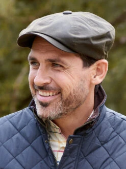 Olive Waxed Cotton Baker Boy Cap