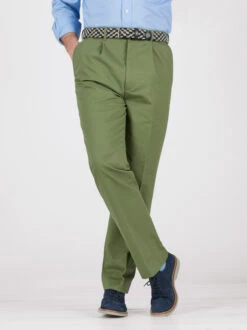 Green Pleated Chino Trousers