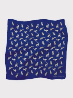 Midnight Blue Hares Silk Pocket Squares