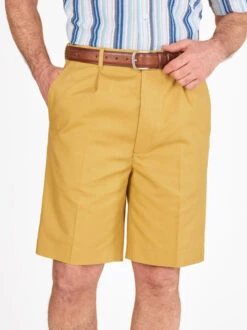 Mustard Cotton Pleated Shorts