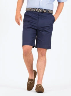Navy Cotton Stretch Flat Front Shorts