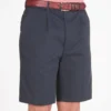 Navy Cotton Pleated Shorts