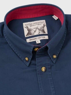 Navy Soft Cotton Twill Button Down Shirt -Xmas Festival Shop Mens Navy Blue Washed Cotton Shirt Collar 59239.1698853189