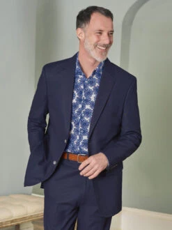 Navy Linen And Cotton Suit Jacket