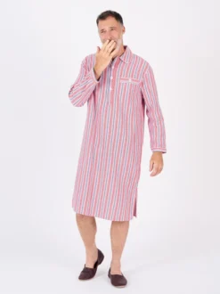 Red 100% Organic Cotton Flannel Nightshirt With Night Cap -Xmas Festival Shop Mens Organic Cotton Flannel Nightshirt MN18 88552.1659446497