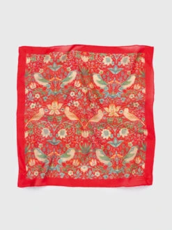 William Morris Red Strawberry Thief Pocket Square