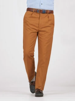 Tan Pleated Chino Trousers