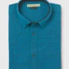 Turquoise Short Sleeve Linen And Cotton Shirt