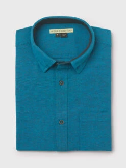 Turquoise Short Sleeve Linen And Cotton Shirt