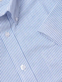 Blue Stripe Short Sleeve Button Down Oxford Shirt -Xmas Festival Shop Mens Blue Stripe Cotton Shirt 1 91558.1647433206