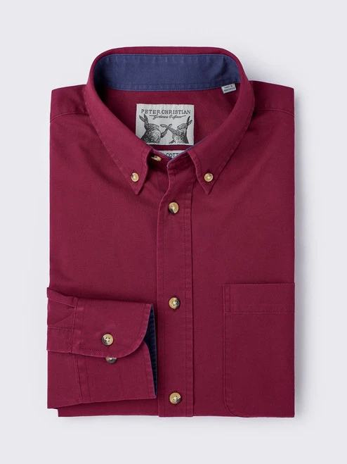 Burgundy Soft Cotton Twill Button Down Shirt 2 Burgundy Soft Cotton Twill Button Down Shirt - Image 2