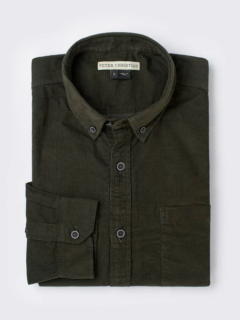 Green Corduroy Button Down Shirt