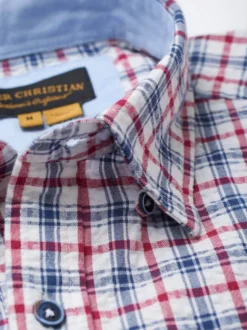 Red Seersucker Half Sleeve Shirt -Xmas Festival Shop Mens Red Check Seersucker Shirt 32546.1648632386