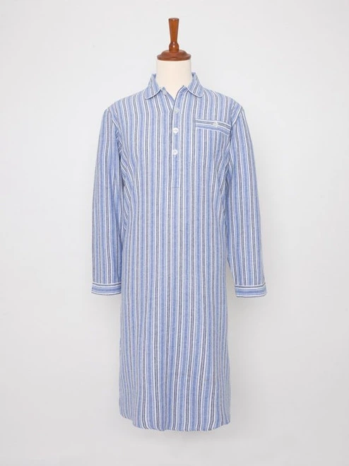 Blue 100% Organic Cotton Flannel Nightshirt With Night Cap 2 Blue 100% Organic Cotton Flannel Nightshirt With Night Cap - Image 2