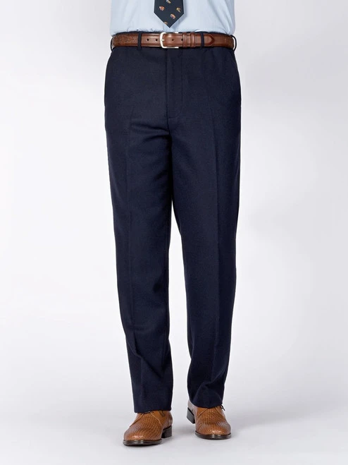Navy Wool & Cashmere Flannel Trousers 1 Navy Wool & Cashmere Flannel Trousers